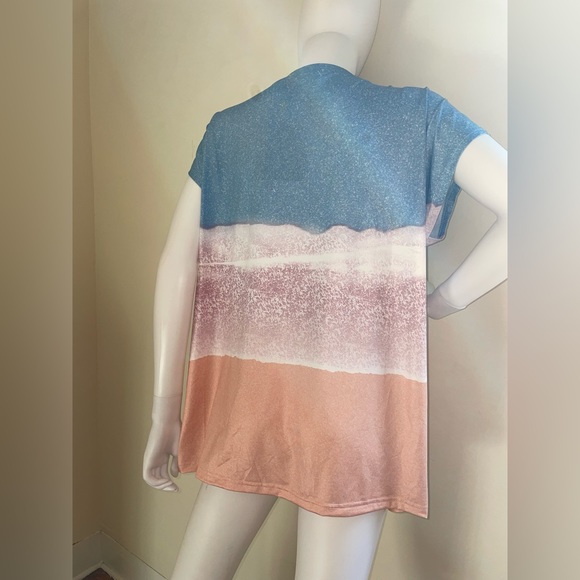 JustFashionNow Short Sleeve V Neck Jersey MultiColor Ombré Large Pocket NWT - Picture 6 of 8